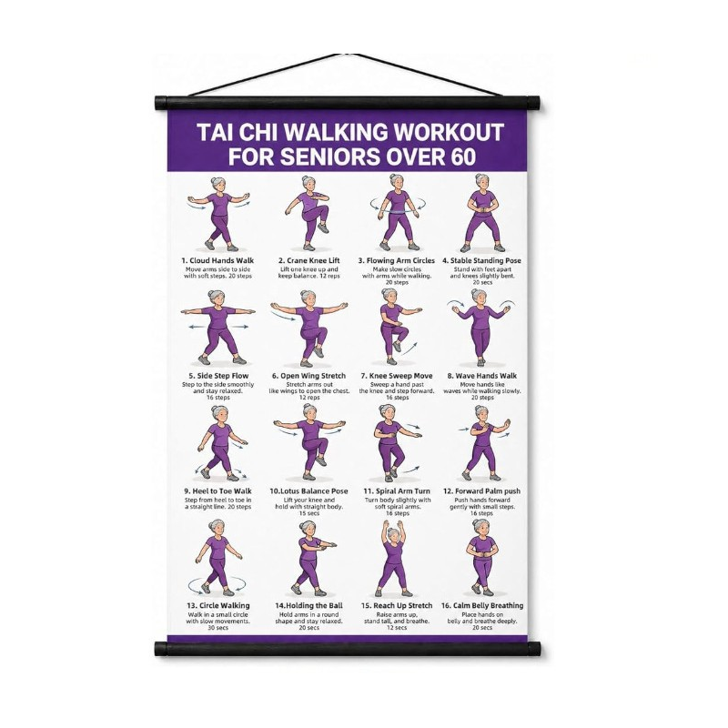 Póster de ejercicios de Tai Chi para personas mayores